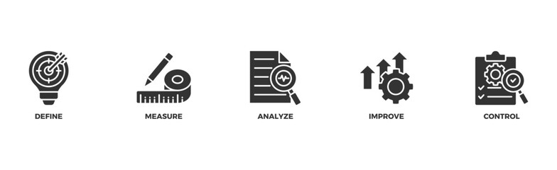 Lean six sigma banner web icon vector illustration concept for process improvement with icon of define, measure, analyze, improve, and control