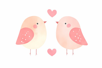 Adorable watercolor illustration of two birds facing each other, symbolizing love and affection. Perfect for Valentine's Day or romantic occasions.