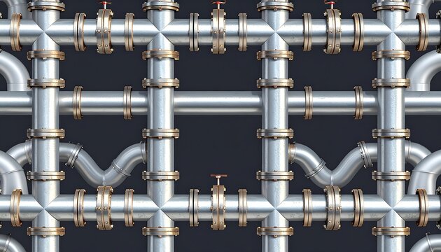 Intricate Network of Industrial Metal Pipes and Valves.