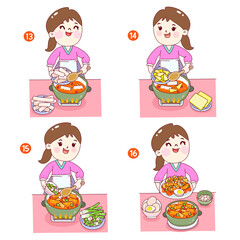 Spicy Tteokbokki Rice Cake Vector.