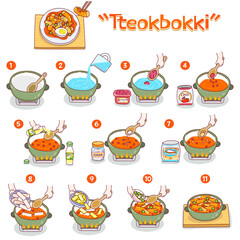 Spicy Tteokbokki Rice Cake Vector.