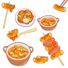 Spicy Tteokbokki Rice Cake Vector.