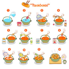 Spicy Tteokbokki Rice Cake Vector.
