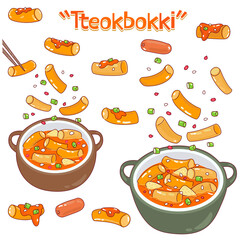 Spicy Tteokbokki Rice Cake Vector.
