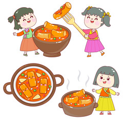 Spicy Tteokbokki Rice Cake Vector.