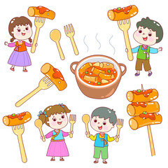 Spicy Tteokbokki Rice Cake Vector.