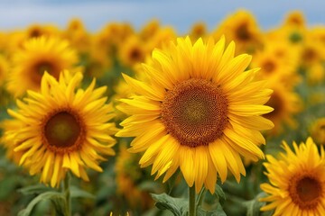 Fototapeta premium Field of large sunflowers