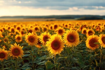 Fototapeta premium Field of sunflowers lovely summer scenery