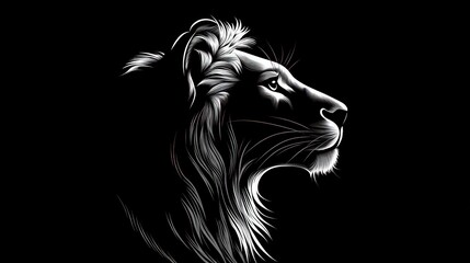 Profile of a lion, highlighted in white on a black background