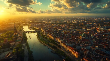 Fototapeta premium Warsaw skyline view with sunset over old town picture