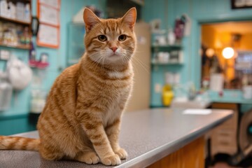 Ginger tabby at veterinary office