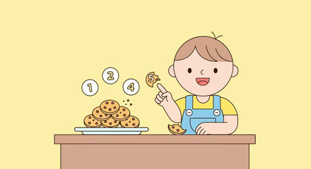 Child Counting Cookies Illustrating The Concepts Of Numeracy And Basic Arithmetic Education