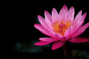 Purple lotus or water lily focused against a dark backdrop