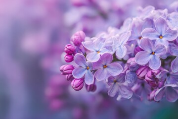 Purple lilac in spring soft light floral close up serene garden bokeh effect