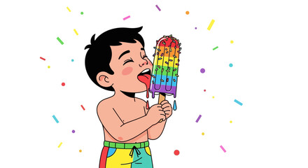 Child Enjoying Colorful Frozen Treat: A Summer Delight and Joyful Celebration