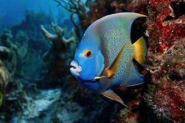 Obraz premium Queen angelfish gazes at the shooter