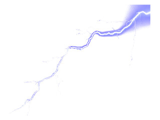 Electric lightning bolt with bright white flash and blue energy field