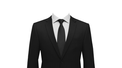 a man's formal black suit, presented as a passport photo clothing cutout or photo montage template