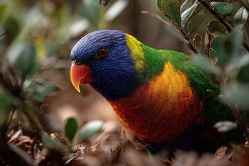 Rainbow Lorikeet searching for food in the forest