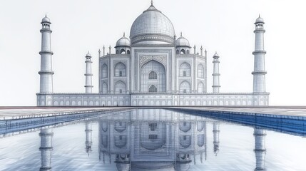 Grand white monument, reflected in still water