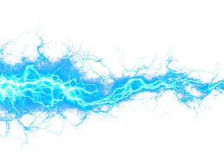 Vibrant blue electric lightning bolt energy discharge abstract background