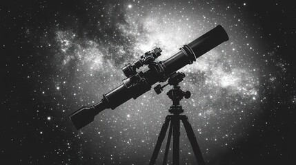 Silhouetted telescope against a starry night sky