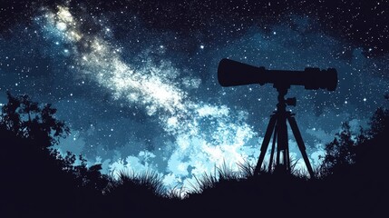 Silhouette of a telescope on a tripod under a night sky, showcasing the Milky Way