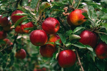 Scarlet mature apples on the tree
