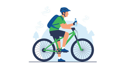 Fototapeta premium Cyclist Resting While Drinking Water On Scenic Route During Outdoor Adventure
