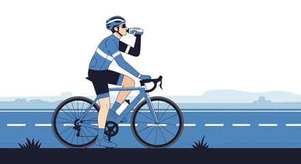 Cyclist Resting And Rehydrating During Bike Ride On The Road, Enjoying A Break