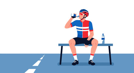 Fototapeta premium Cyclist Taking A Break And Rehydrating After A Training Session On Road