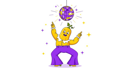 Naklejka premium Dancing Squash Character Under the Disco Ball with Energetic and Cheerful Expressions