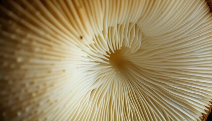 Abstract close-up showcasing the intricate texture and patterns of a fungal fruit body, radiating outwards from the center