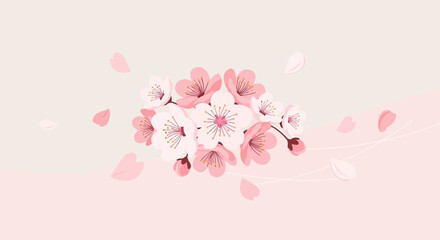 Fototapeta premium Delicate Floral Arrangement Of Cherry Blossoms With Elegant Aesthetic Background