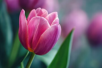 Fototapeta premium Soft focused pink tulip in a spring setting
