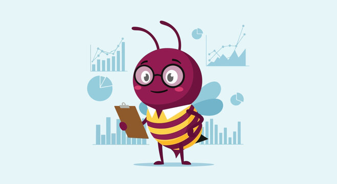 Cute Bee Doing Financial Data Analysis Illustration For Commercial Use