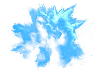 Dynamic blue powder explosion creating a vibrant burst of color and abstract shape