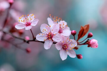 Stunning plum flowers on a blurred backdrop