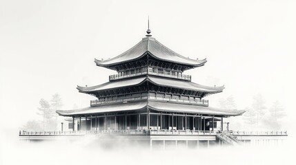 Misty Pagoda on a Watery Platform