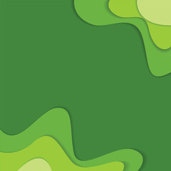 Modern paper art cartoon abstract green water waves. Realistic trendy craft style. Origami design template.