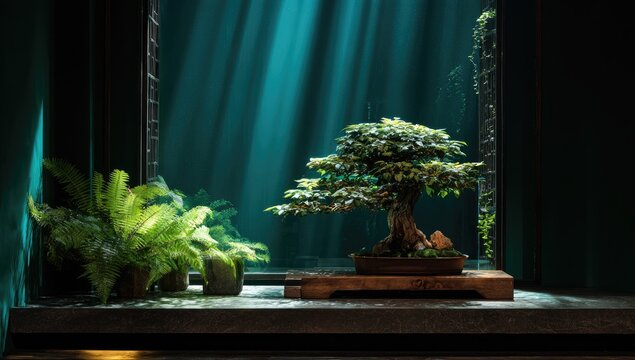 Bonsai Tree in Sunbeams - Powered by Adobe