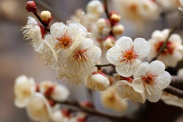 Tidy and unblemished flowers of Prunus mume