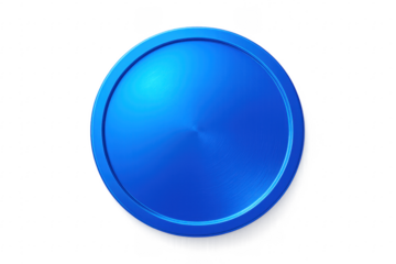Blue metallic token on transparent background representing digital currency