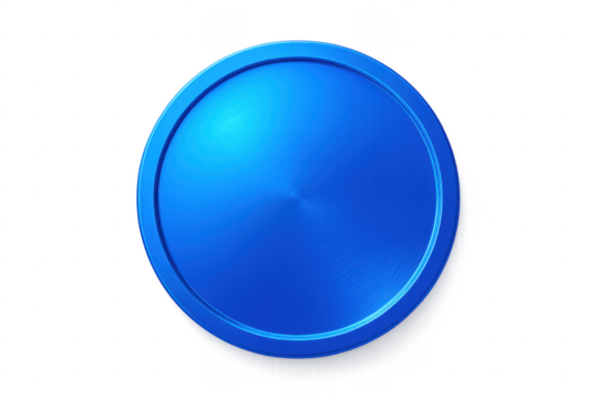 Blue metallic token on transparent background representing digital currency