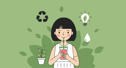 Empowering Eco-Consciousness: A Young Woman Embracing Sustainable Habits and Green Choices