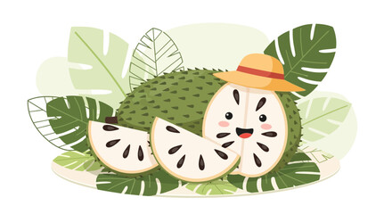 Naklejka premium Delightful Soursop Cartoon Illustration Featuring Botanical Elements and Fruit Delight