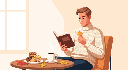 Enjoying A Cozy Afternoon: Reading, Refreshments, And A Moment Of Tranquility