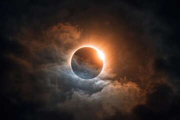Obraz premium complete solar eclipse moon blocks sun
