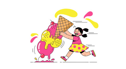 Obraz premium Excited Youngster's Summer Day: A Colorful Pursuit of Gigantic Ice Cream Delight