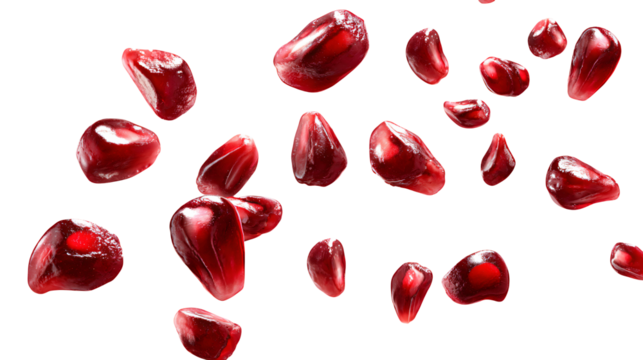Delicious pomegranate seeds floating in vivid detail for healthy ads